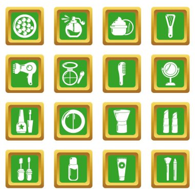 Yeşil kare vektör kozmetik Icons set
