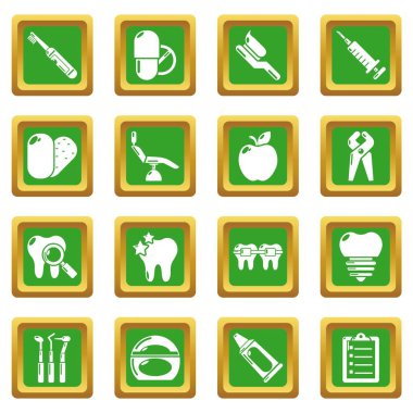 Yeşil kare vektör stomatology diş Icons set