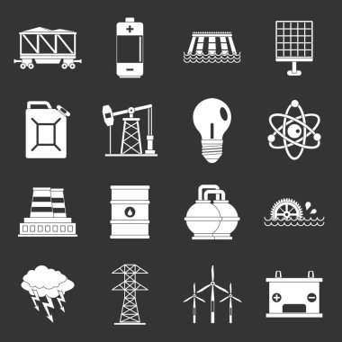 Gri vektör enerji kaynakları öğeleri Icons set
