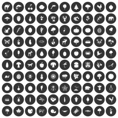 Siyah Daire 100 canlı doğa Icons set