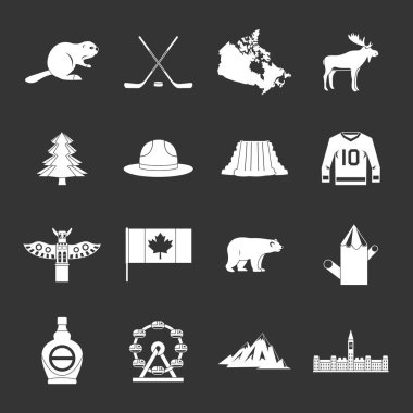 Gri vektör Kanada seyahat Icons set