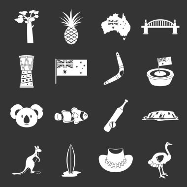 Gri vektör Avustralya seyahat Icons set