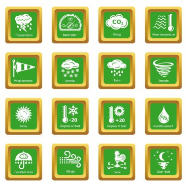 Yeşil kare vektör Weater Icons set