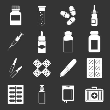 Gri vektör farklı ilaçlar Icons set