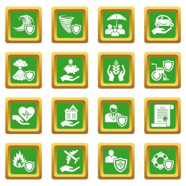 Yeşil kare vektör sigorta Icons set