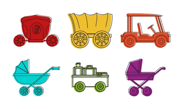 Conjunto de iconos de vehículo de transporte, estilo de contorno de color — Vector de stock