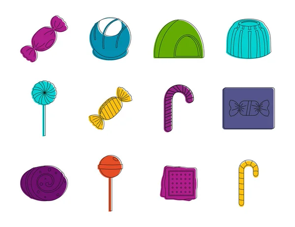 Conjunto de ícones de doces, estilo de contorno de cores —  Vetores de Stock