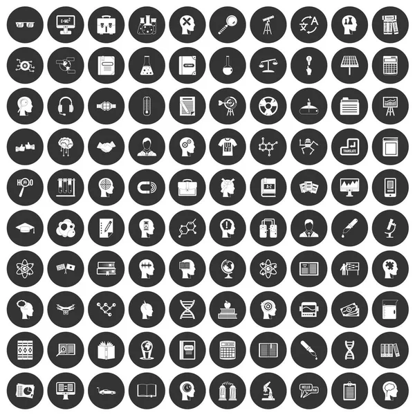 100 Wissensikonen setzen schwarzen Kreis — Stockvektor