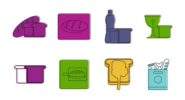 Conjunto de iconos de pan, estilo de contorno de color — Archivo Imágenes Vectoriales