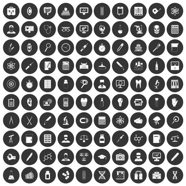 100 laboratoře ikony nastavit černý kruh — Stockový vektor