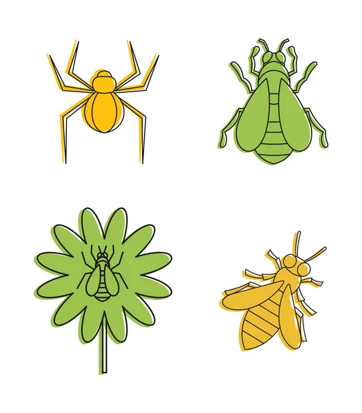 Insekten Icon Set, Farbumrissstil — Stockvektor