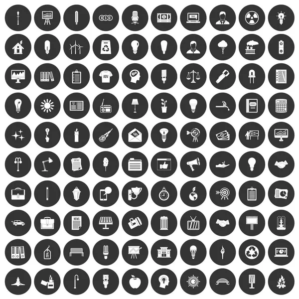 100 lampa ikony nastavit černý kruh — Stockový vektor
