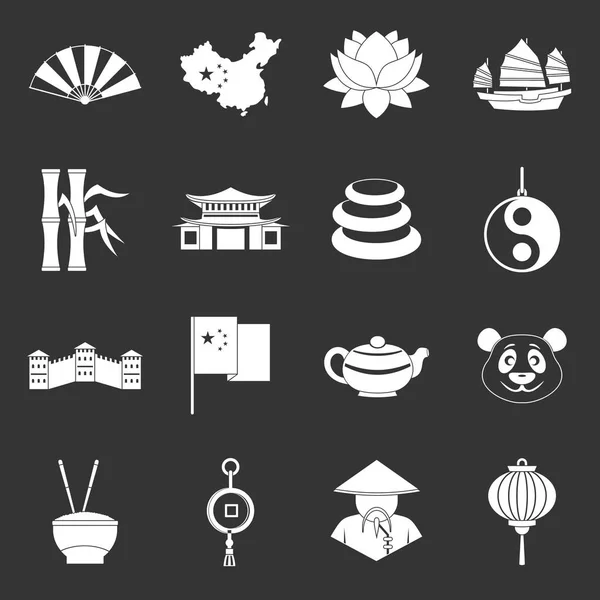China símbolos de viaje iconos conjunto gris vector — Vector de stock