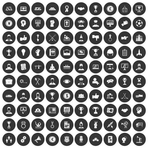 100 iconos de liderazgo conjunto círculo negro — Archivo Imágenes Vectoriales