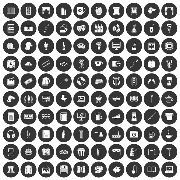 100 icônes de loisirs ensemble cercle noir — Image vectorielle