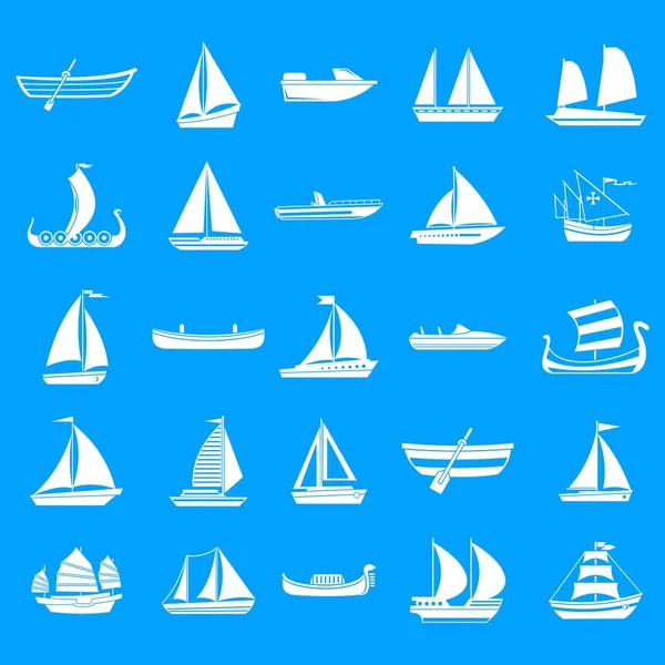 Icono del barco azul conjunto vector — Vector de stock