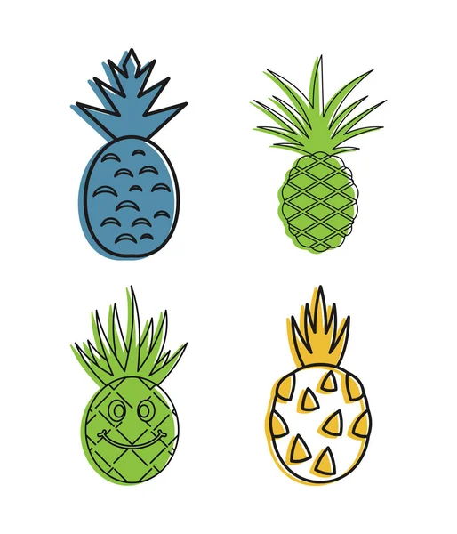 Conjunto de ícones Ananas, estilo de contorno de cores — Vetor de Stock