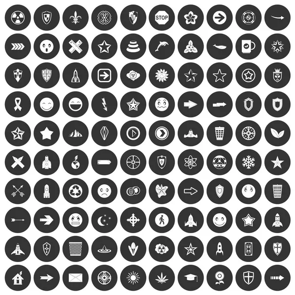 100 icônes de logotype mis cercle noir — Image vectorielle