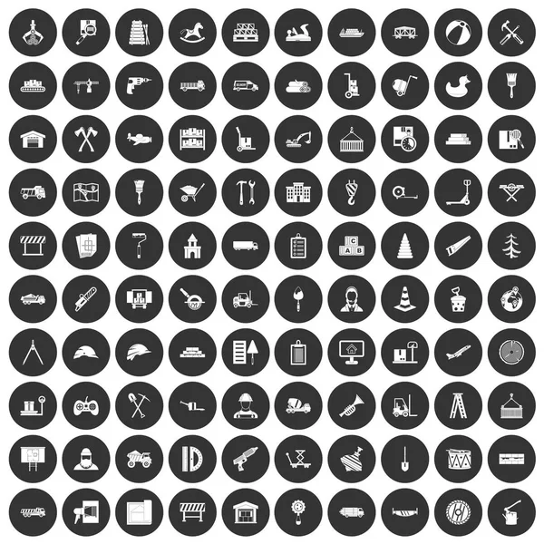 100 lorry icons set black circle — Stock Vector