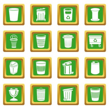 Yeşil kare vektör çöp can Icons set
