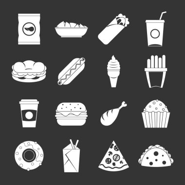 Gri vektör Fast food Icons set