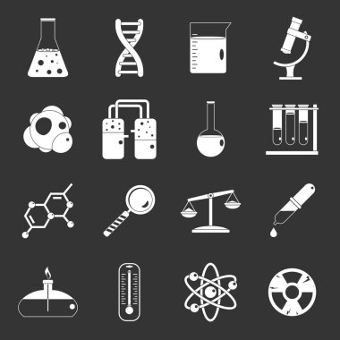 Gri vektör kimyasal laboratuvar Icons set