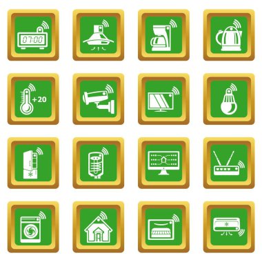 Yeşil kare vektör akıllı ev Icons set