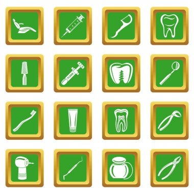 Yeşil kare vektör dişçi stomatologist Icons set