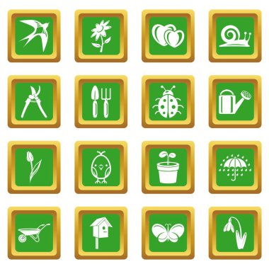 Yeşil kare vektör bahar Icons set