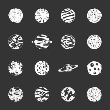 Gri vektör fantastik gezegenler Icons set