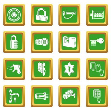 Kilit kapı türleri yeşil Icons set vektör kare