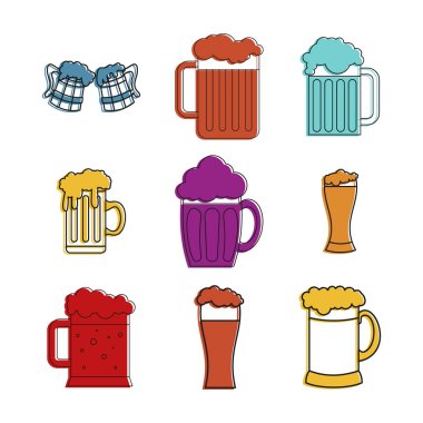 Bira cam Icon set, renk anahat stili