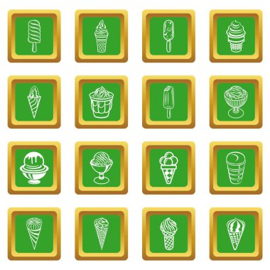 Yeşil kare vektör dondurma Icons set