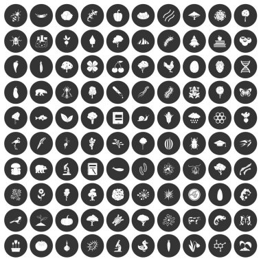 Siyah Daire 100 Mikrobiyoloji Icons set