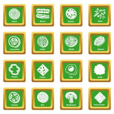 Dilim yiyecek simgeler kümesi yeşil kare vektör