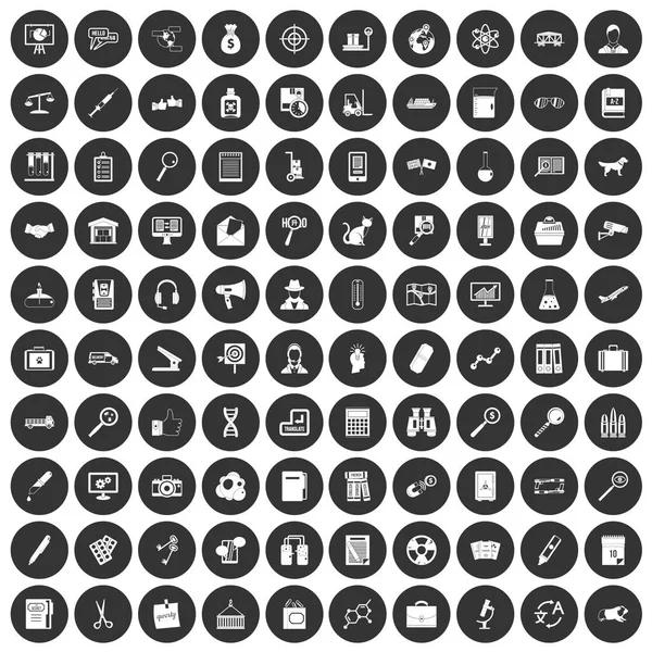 100 Μεγεθυντικός φακός εικονίδια που μαύρο κύκλο — Διανυσματικό Αρχείο