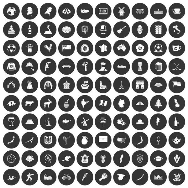 Siyah Daire 100 harita Icons set — Stok Vektör