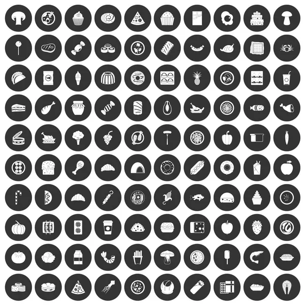 100 iconos de comida conjunto círculo negro — Vector de stock