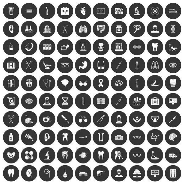 100 medicinske ikoner sæt sort cirkel – Stock-vektor