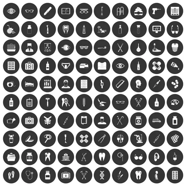 100 iconos de accesorios médicos conjunto círculo negro — Archivo Imágenes Vectoriales