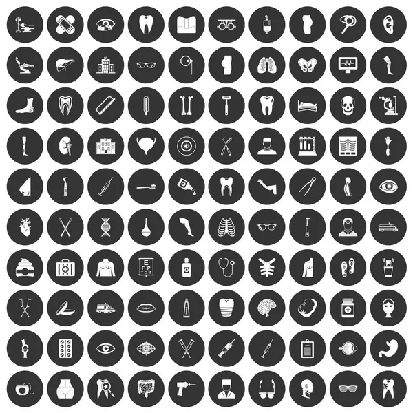 Siyah Daire 100 tıp Icons set — Stok Vektör