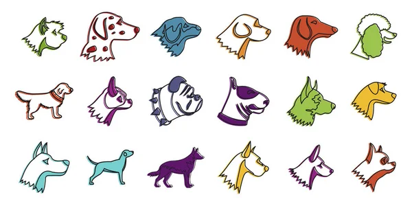 Hunde Icon Set, Farbe Outline Stil — Stockvektor