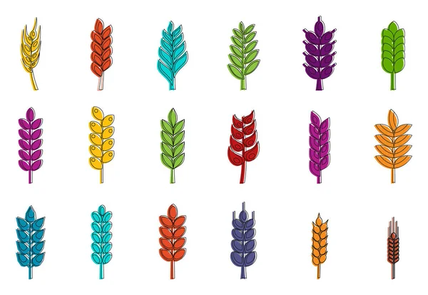 Set di icone in grano, stile contorno colore — Vettoriale Stock