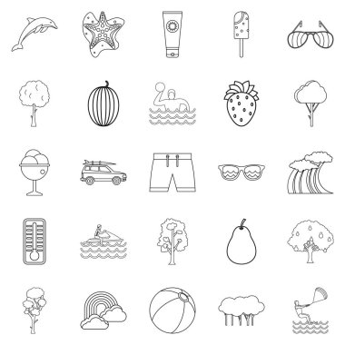 Yaz tatil Icons set, anahat stili