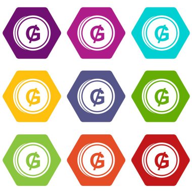 Renk altı yüzlü sikke guarani Icon set
