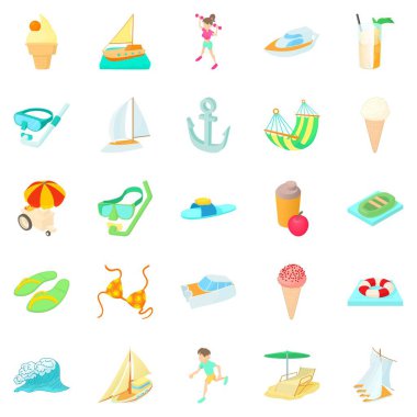 Resort Icons set, karikatür tarzı