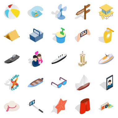 Beach etkinlik simgeler kümesi, izometrik stili