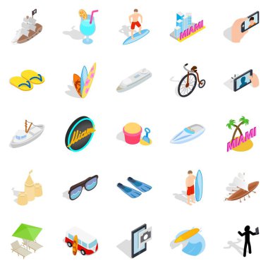 Tropikal resort Icons set, izometrik stili