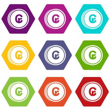 Renk altı yüzlü paralar cruzeiro Icon set