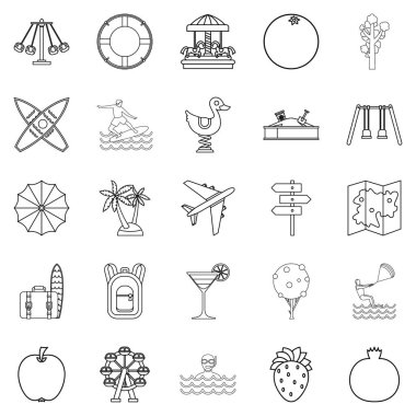 Yaz günü Icons set, anahat stili